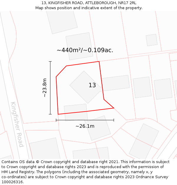 13, KINGFISHER ROAD, ATTLEBOROUGH, NR17 2RL: Plot and title map