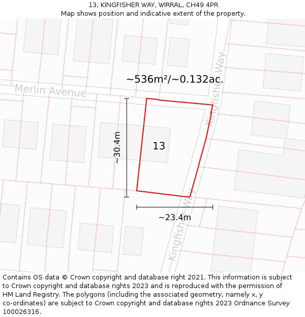 13, KINGFISHER WAY, WIRRAL, CH49 4PR: Plot and title map