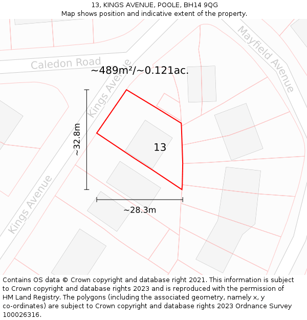 13, KINGS AVENUE, POOLE, BH14 9QG: Plot and title map