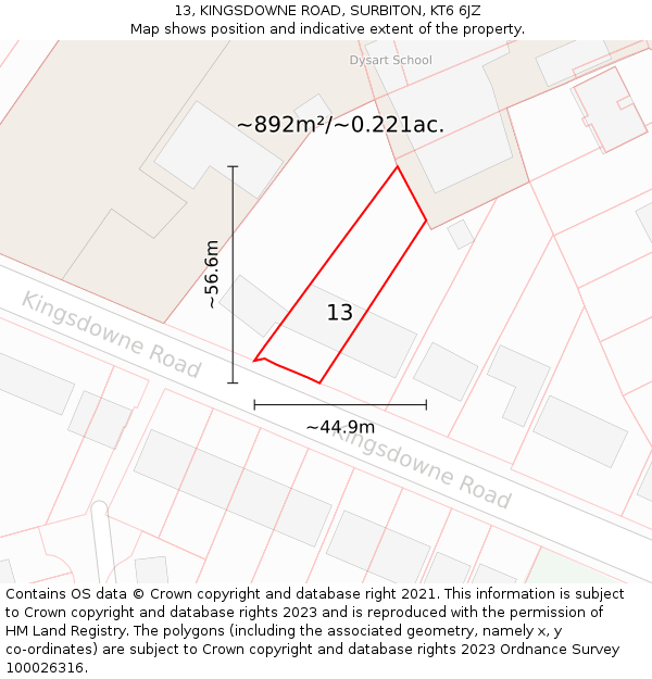 13, KINGSDOWNE ROAD, SURBITON, KT6 6JZ: Plot and title map