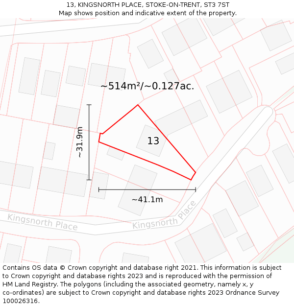 13, KINGSNORTH PLACE, STOKE-ON-TRENT, ST3 7ST: Plot and title map