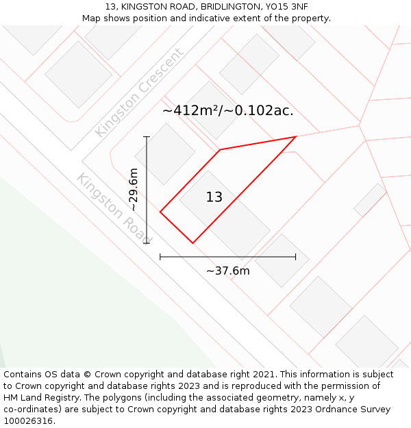 13, KINGSTON ROAD, BRIDLINGTON, YO15 3NF: Plot and title map