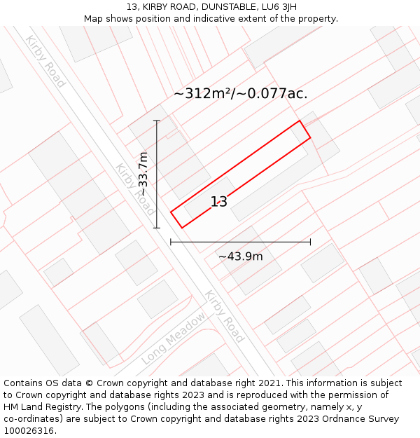 13, KIRBY ROAD, DUNSTABLE, LU6 3JH: Plot and title map