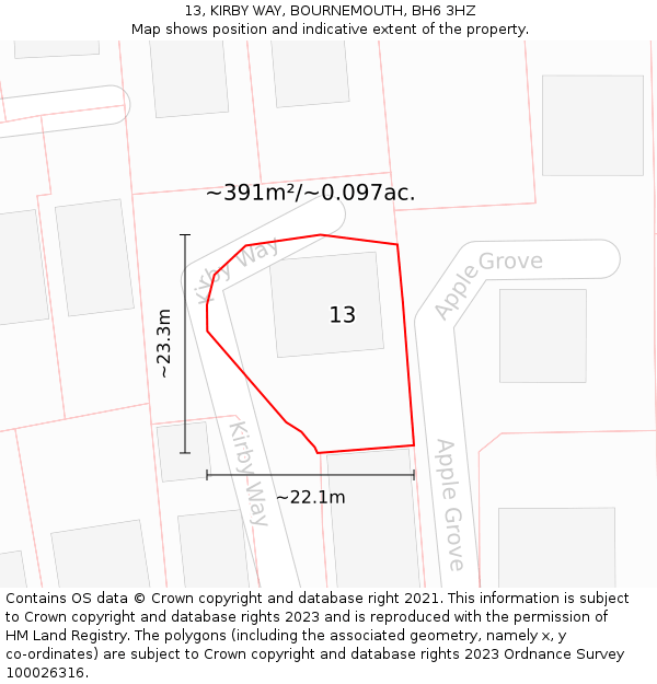 13, KIRBY WAY, BOURNEMOUTH, BH6 3HZ: Plot and title map