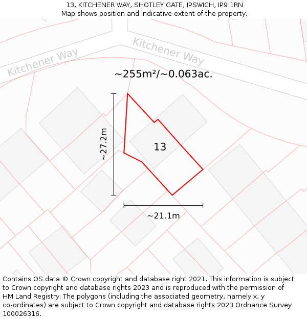 13, KITCHENER WAY, SHOTLEY GATE, IPSWICH, IP9 1RN: Plot and title map