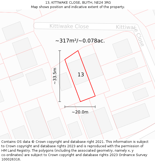 13, KITTIWAKE CLOSE, BLYTH, NE24 3RG: Plot and title map