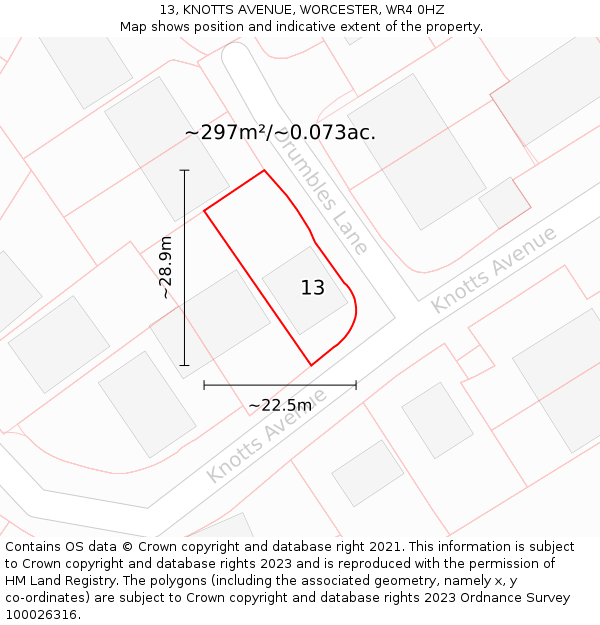 13, KNOTTS AVENUE, WORCESTER, WR4 0HZ: Plot and title map