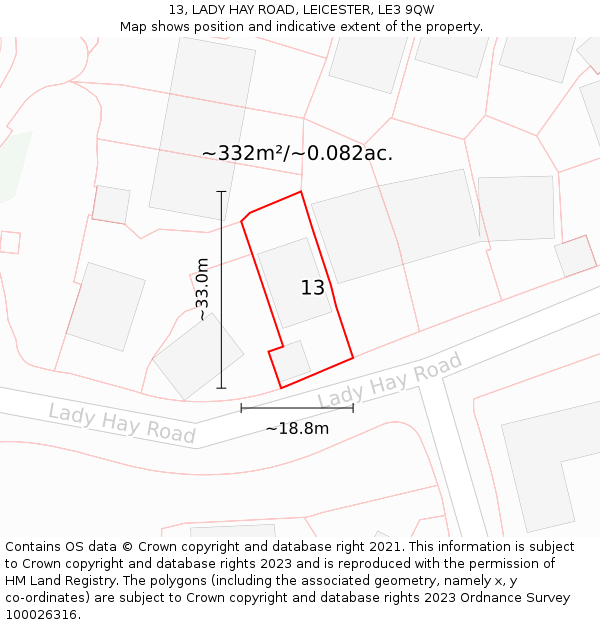 13, LADY HAY ROAD, LEICESTER, LE3 9QW: Plot and title map