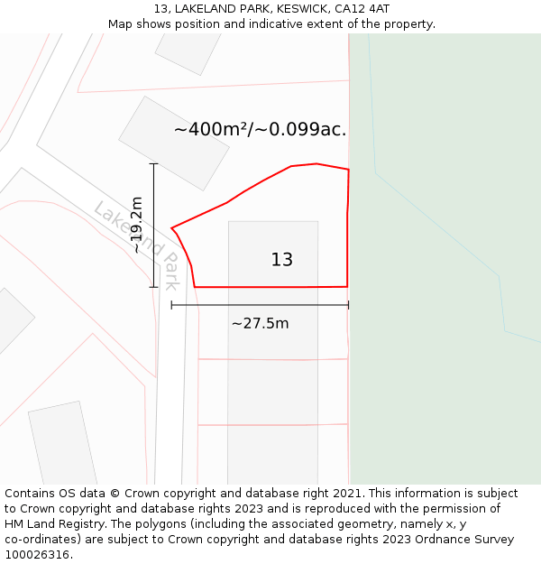 13, LAKELAND PARK, KESWICK, CA12 4AT: Plot and title map