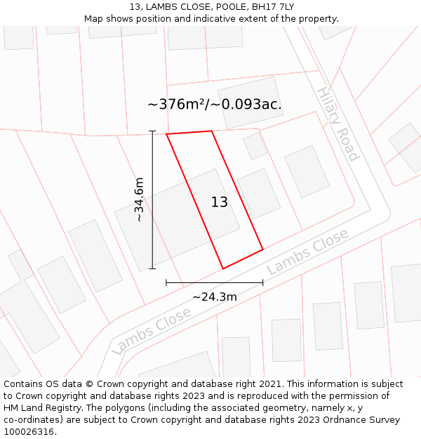 13, LAMBS CLOSE, POOLE, BH17 7LY: Plot and title map