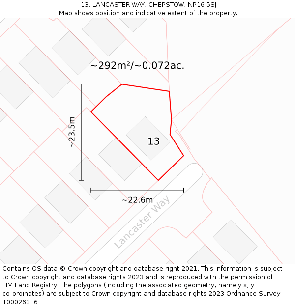 13, LANCASTER WAY, CHEPSTOW, NP16 5SJ: Plot and title map