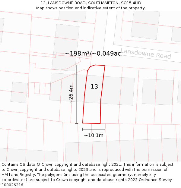 13, LANSDOWNE ROAD, SOUTHAMPTON, SO15 4HD: Plot and title map