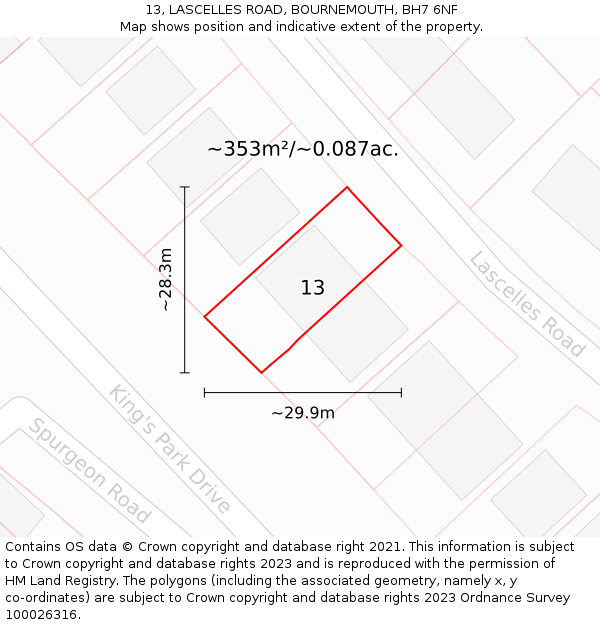 13, LASCELLES ROAD, BOURNEMOUTH, BH7 6NF: Plot and title map