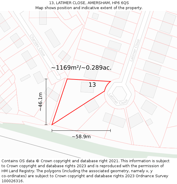 13, LATIMER CLOSE, AMERSHAM, HP6 6QS: Plot and title map