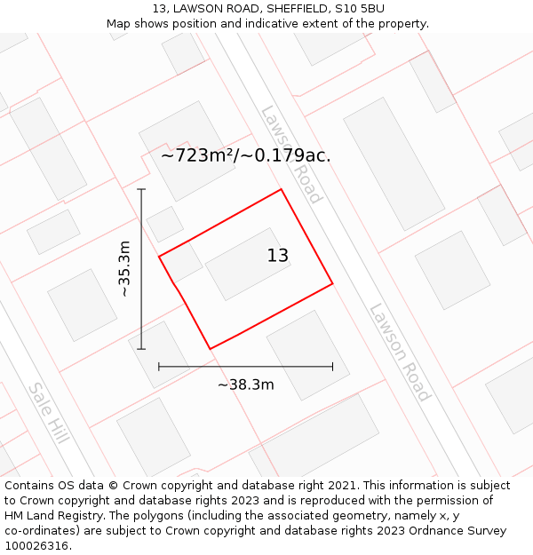 13, LAWSON ROAD, SHEFFIELD, S10 5BU: Plot and title map