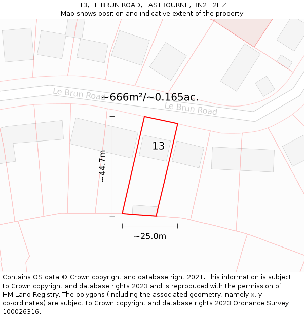 13, LE BRUN ROAD, EASTBOURNE, BN21 2HZ: Plot and title map