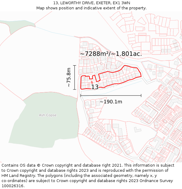 13, LEWORTHY DRIVE, EXETER, EX1 3WN: Plot and title map