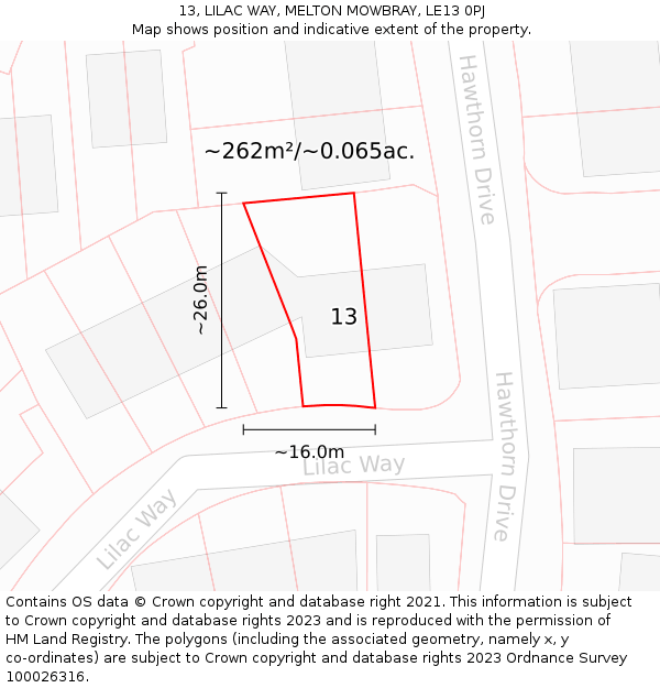 13, LILAC WAY, MELTON MOWBRAY, LE13 0PJ: Plot and title map