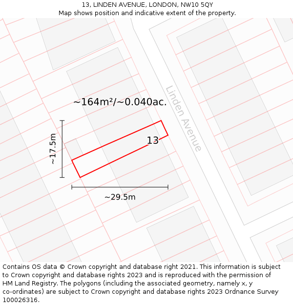 13, LINDEN AVENUE, LONDON, NW10 5QY: Plot and title map