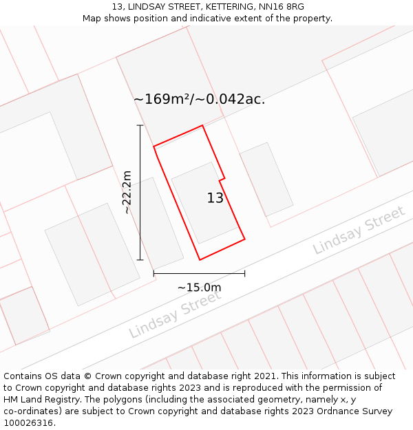 13, LINDSAY STREET, KETTERING, NN16 8RG: Plot and title map