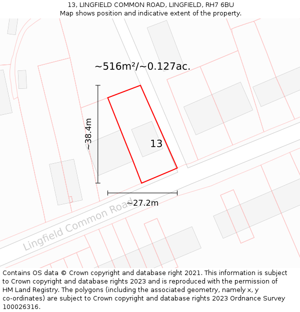 13, LINGFIELD COMMON ROAD, LINGFIELD, RH7 6BU: Plot and title map