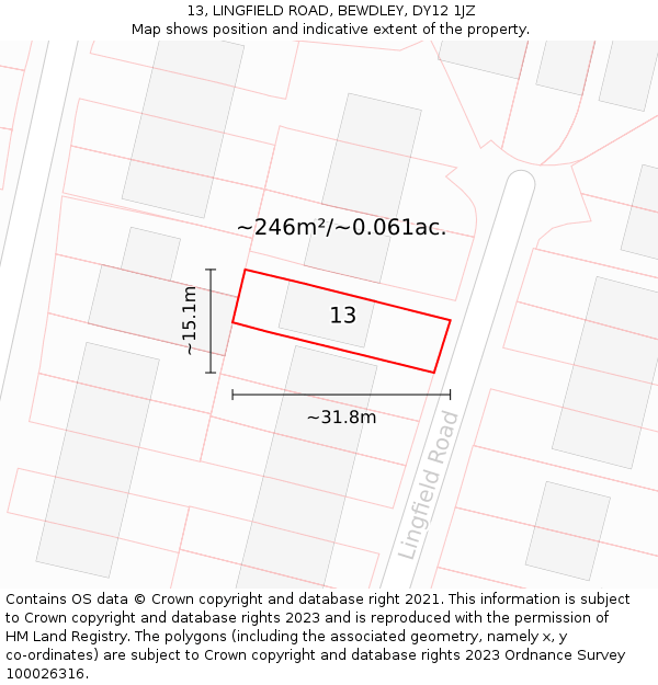 13, LINGFIELD ROAD, BEWDLEY, DY12 1JZ: Plot and title map