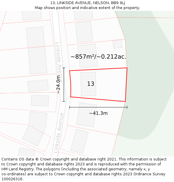 13, LINKSIDE AVENUE, NELSON, BB9 9LJ: Plot and title map