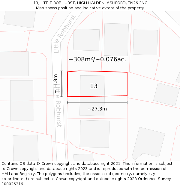 13, LITTLE ROBHURST, HIGH HALDEN, ASHFORD, TN26 3NG: Plot and title map