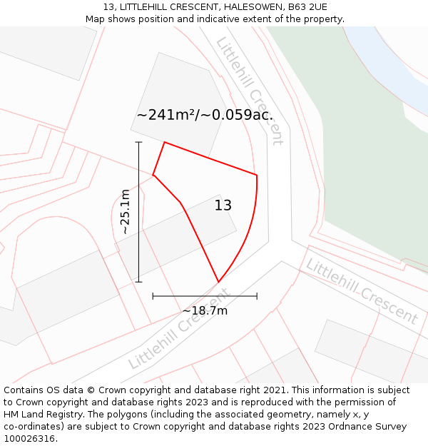 13, LITTLEHILL CRESCENT, HALESOWEN, B63 2UE: Plot and title map