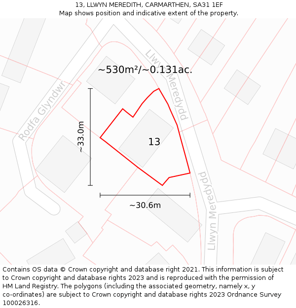 13, LLWYN MEREDITH, CARMARTHEN, SA31 1EF: Plot and title map