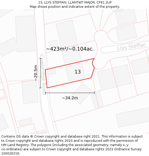 13, LLYS STEFFAN, LLANTWIT MAJOR, CF61 2UF: Plot and title map