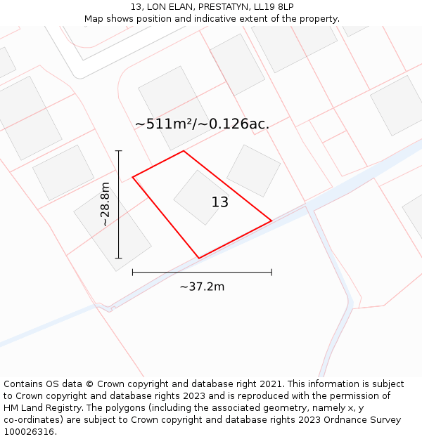 13, LON ELAN, PRESTATYN, LL19 8LP: Plot and title map