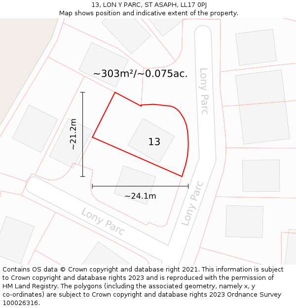 13, LON Y PARC, ST ASAPH, LL17 0PJ: Plot and title map