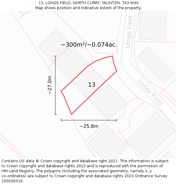 13, LONGS FIELD, NORTH CURRY, TAUNTON, TA3 6NN: Plot and title map