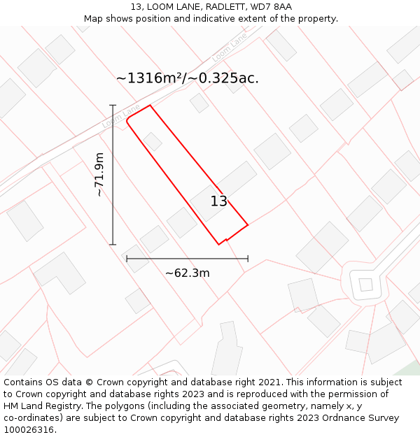 13, LOOM LANE, RADLETT, WD7 8AA: Plot and title map