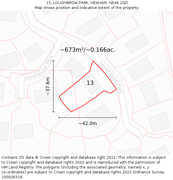 13, LOUGHBROW PARK, HEXHAM, NE46 2QD: Plot and title map