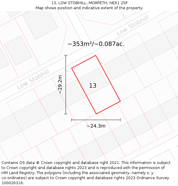 13, LOW STOBHILL, MORPETH, NE61 2SF: Plot and title map