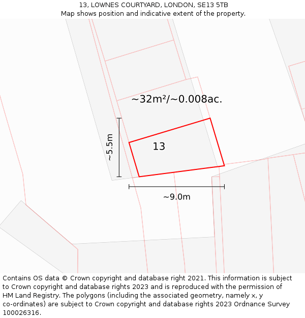 13, LOWNES COURTYARD, LONDON, SE13 5TB: Plot and title map