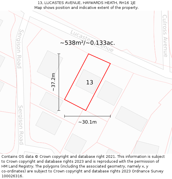 13, LUCASTES AVENUE, HAYWARDS HEATH, RH16 1JE: Plot and title map