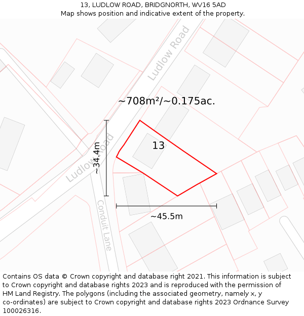 13, LUDLOW ROAD, BRIDGNORTH, WV16 5AD: Plot and title map