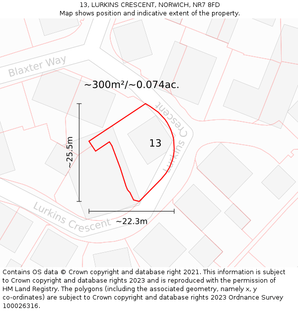 13, LURKINS CRESCENT, NORWICH, NR7 8FD: Plot and title map