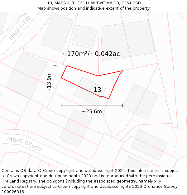 13, MAES ILLTUDS, LLANTWIT MAJOR, CF61 2SD: Plot and title map