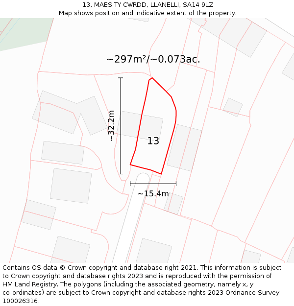 13, MAES TY CWRDD, LLANELLI, SA14 9LZ: Plot and title map