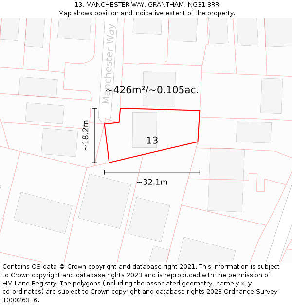 13, MANCHESTER WAY, GRANTHAM, NG31 8RR: Plot and title map