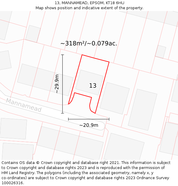 13, MANNAMEAD, EPSOM, KT18 6HU: Plot and title map