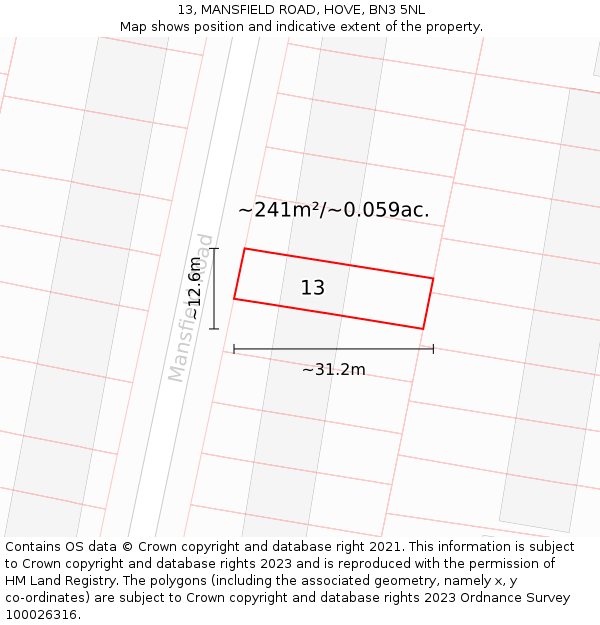 13, MANSFIELD ROAD, HOVE, BN3 5NL: Plot and title map