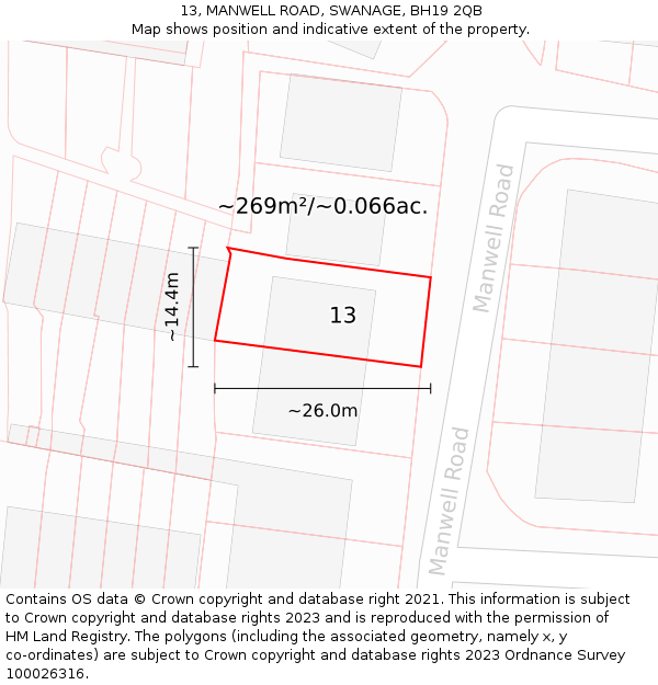 13, MANWELL ROAD, SWANAGE, BH19 2QB: Plot and title map