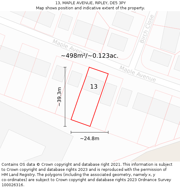 13, MAPLE AVENUE, RIPLEY, DE5 3PY: Plot and title map