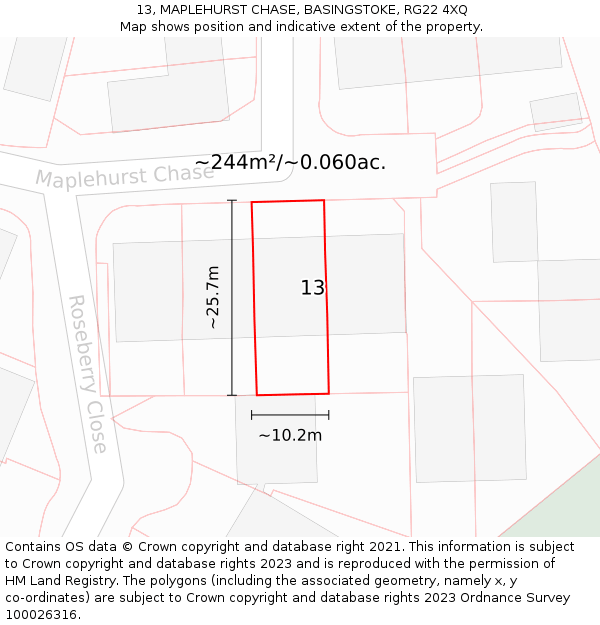 13, MAPLEHURST CHASE, BASINGSTOKE, RG22 4XQ: Plot and title map