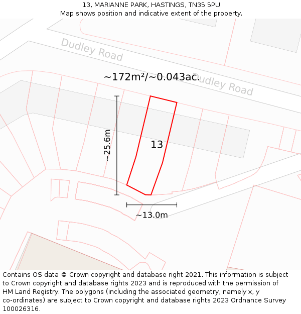 13, MARIANNE PARK, HASTINGS, TN35 5PU: Plot and title map